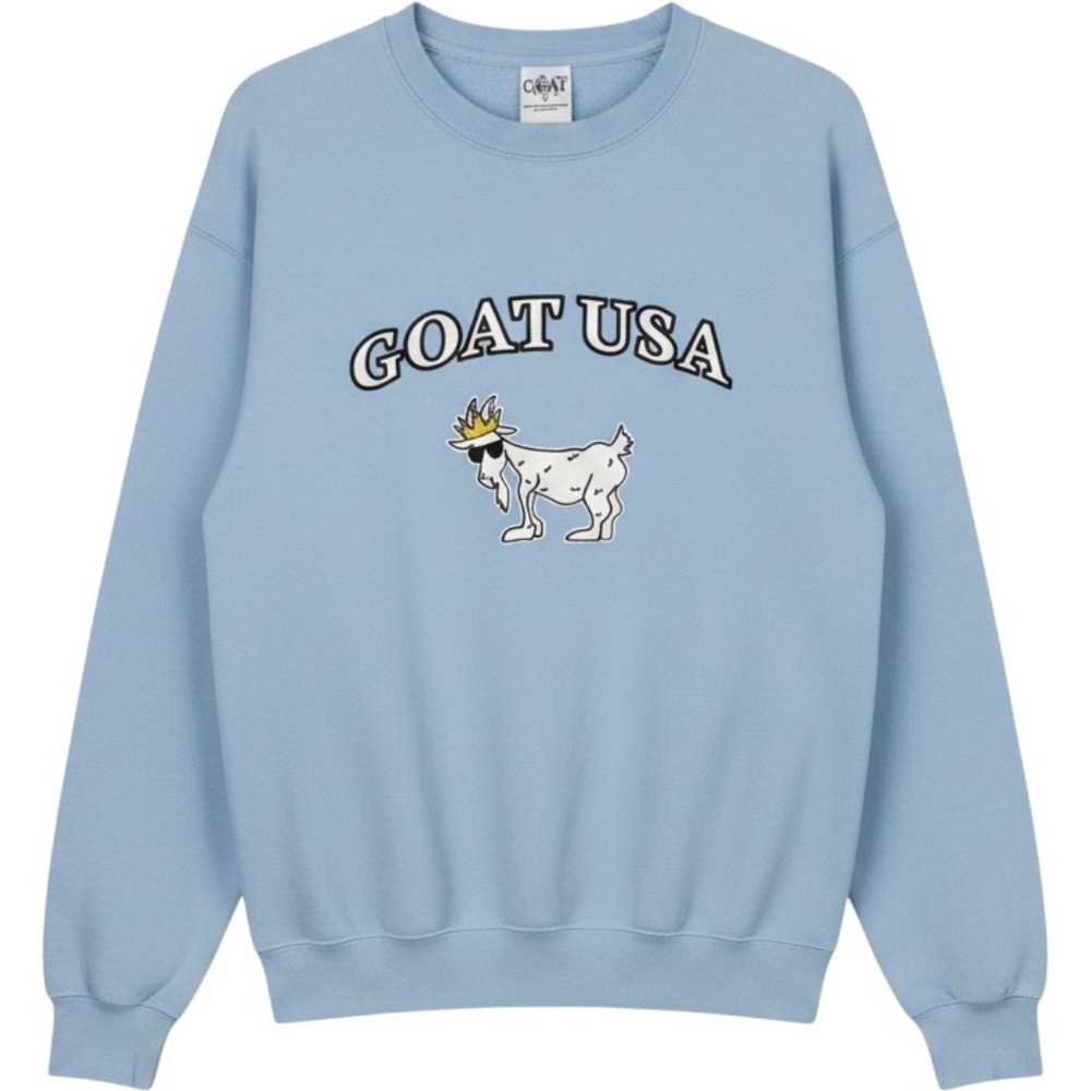 GOAT USA Sweatshirt Mens Large Light Blue Crewneck Pullover Fleece Graphic Logo